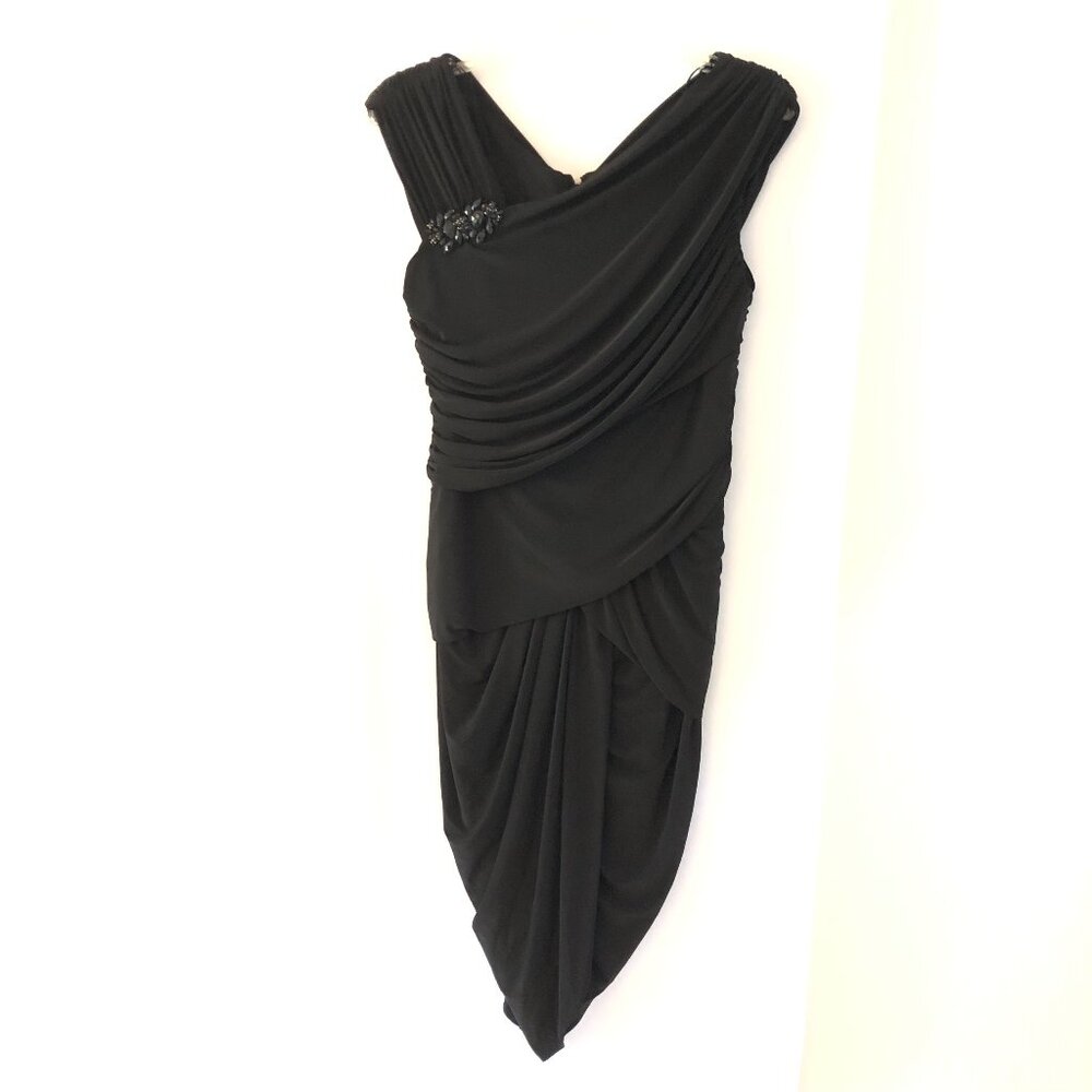 Tadashi Shoji Women Black Long Midi Dress siz L Beaded Sleeveless Wedding FormaL